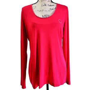 ARMANI JEANS Womens Red T-Shirt SZ 48/XXL Long Sleeve Logo Top Designed in Italy